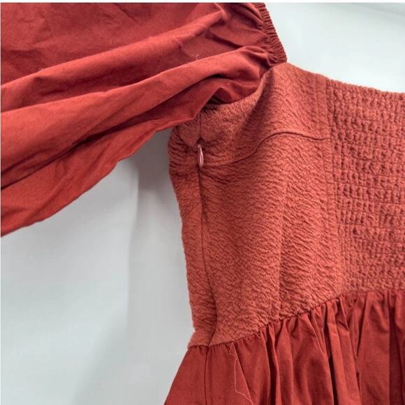 NEW Maeve Puff-Sleeved Sweetheart Mini Dress Burnt Sienna S - Picture 11 of 11